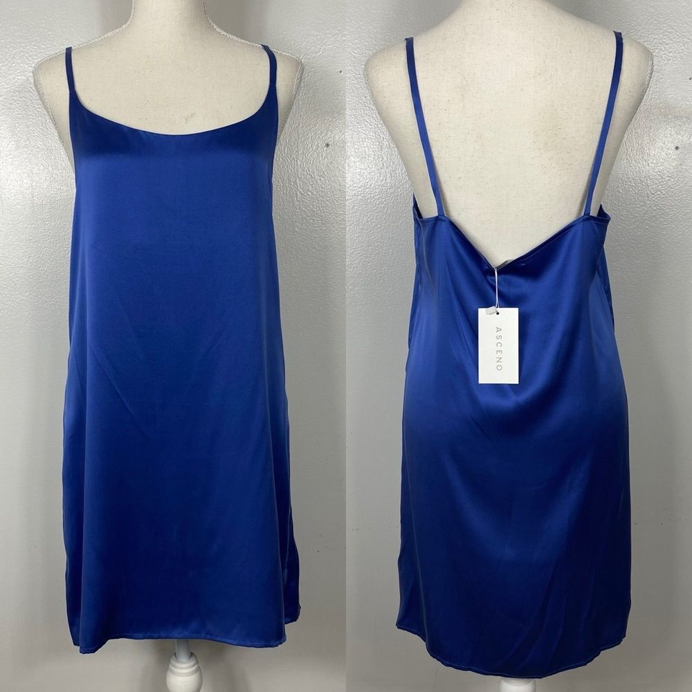 ASCENO silk sand wash Dutch blue slip dress sz M